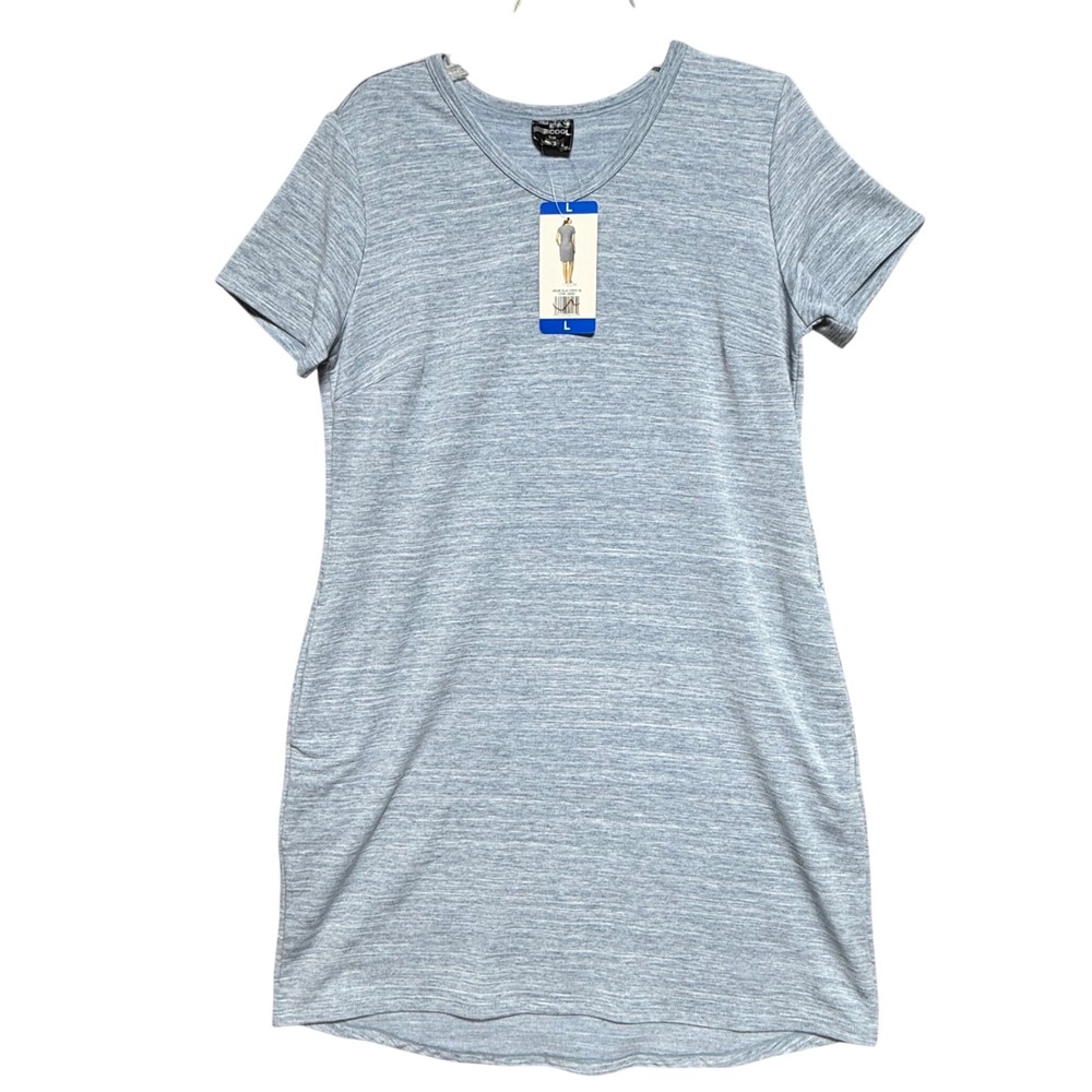 32 Degrees Cool Womens Blue Stripe‎ Space Dye V-Neck Pocket T-Shirt Dress Large